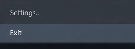 Steamメニューのクローズアップ画像(設定と終了を表示)