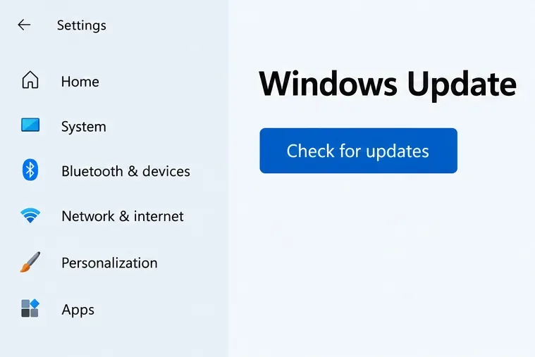 「更新プログラムの確認」ボタンを使用したWindows Updateの設定