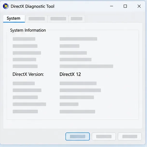 Aba Sistema da Ferramenta de Diagnóstico do DirectX com a linha Versão do DirectX visível