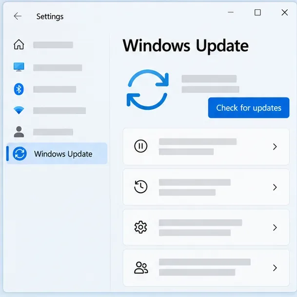 As configurações do Windows 11 abrem o Windows Update com o botão Verificar atualizações.