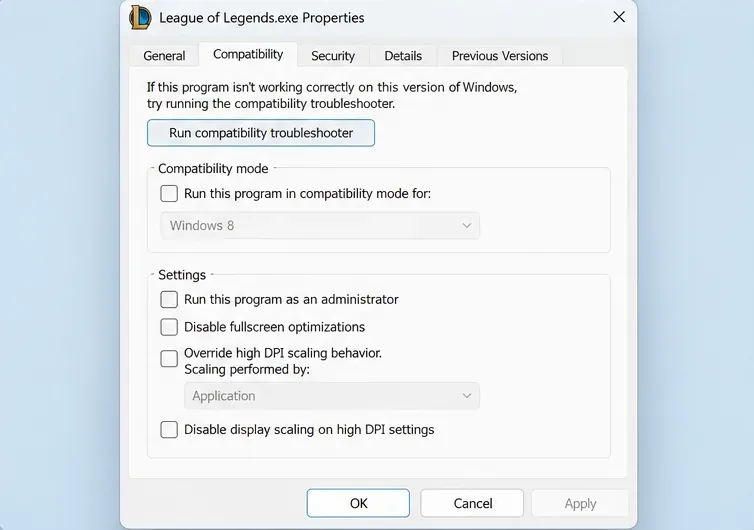 Illustratie van de Riot Client-instellingen met League of Legends geselecteerd en de knop 'Repareren' naast het gedeelte voor spelbestanden.