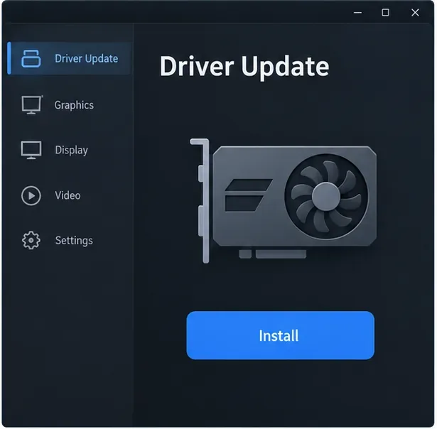 Illustrative graphics driver utility with a generic Driver Update screen and an Install button.