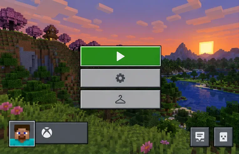 Het hoofdmenu van Minecraft Bedrock met een tegel voor je spelersprofiel en accountinstellingen in de linkerbenedenhoek.