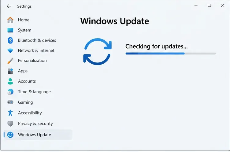 As configurações do Windows 11 abrem o Windows Update enquanto ele verifica se há atualizações.