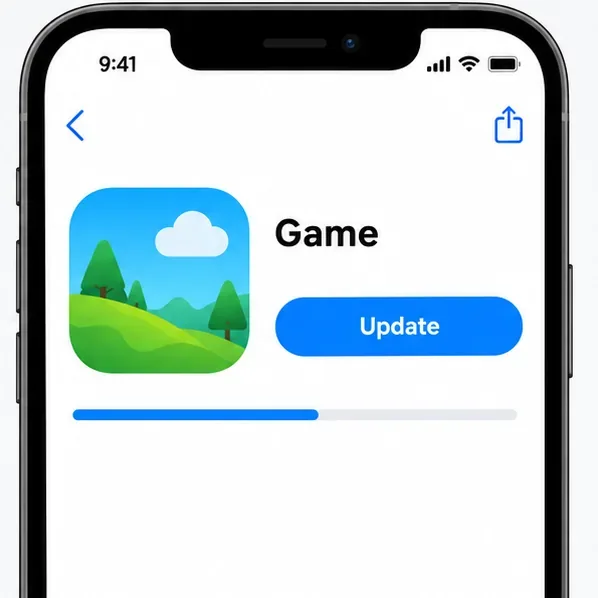 Generic mobile app marketplace page for a game with an Update button and a download progress bar.
