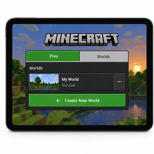 Minecraft Bedrock world selection screen with a separate Create New World option