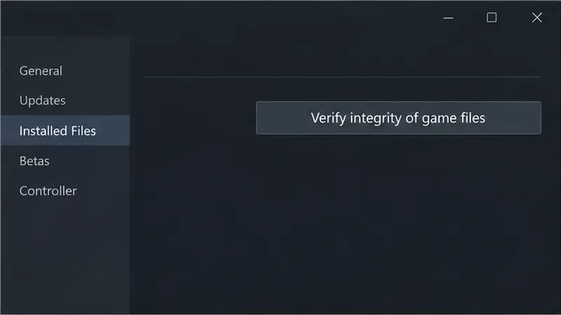Una ventana de propiedades del juego de Steam con la pestaña Archivos instalados seleccionada y el botón Verificar la integridad de los archivos del juego visible.