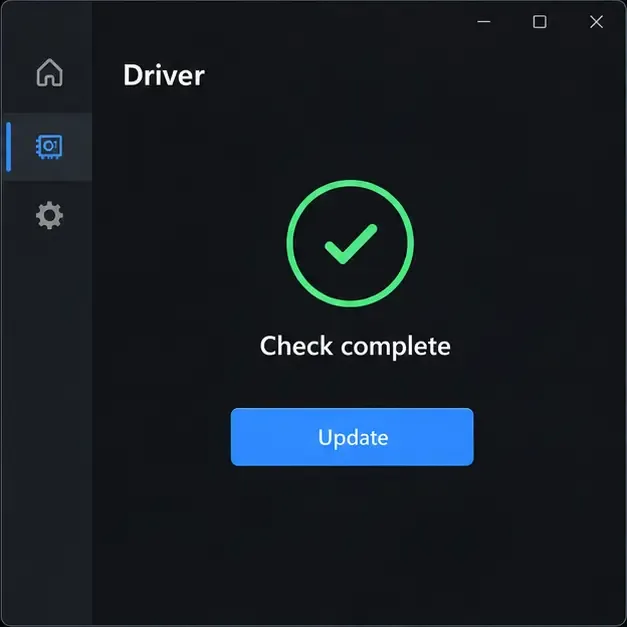 Generic graphics-driver utility showing a completed check and an available update button.