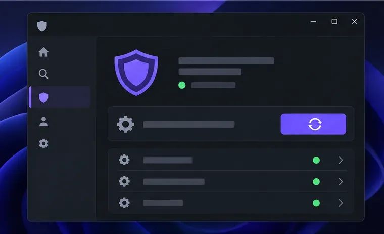 一般的なセキュリティパネルには、シールド、サービス行、および再起動制御が表示されます。