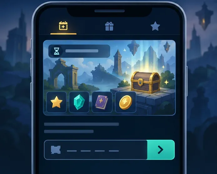 A generic game events page mockup with a limited-time reward card and code entry field