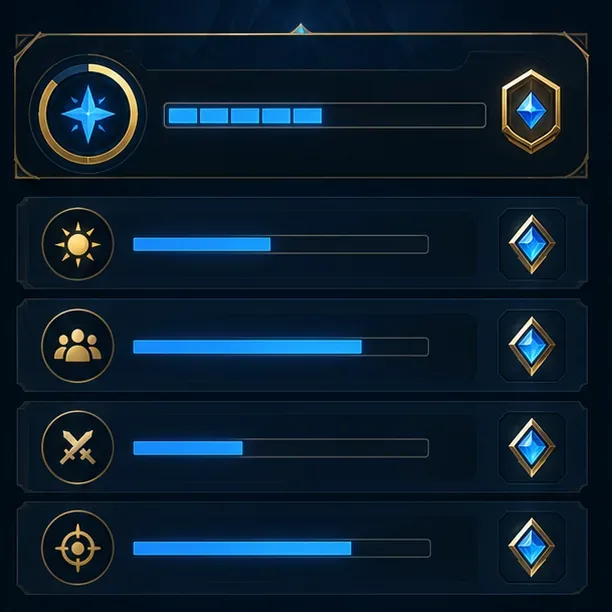 An illustrative missions panel with progress bars leading toward battle pass rewards.