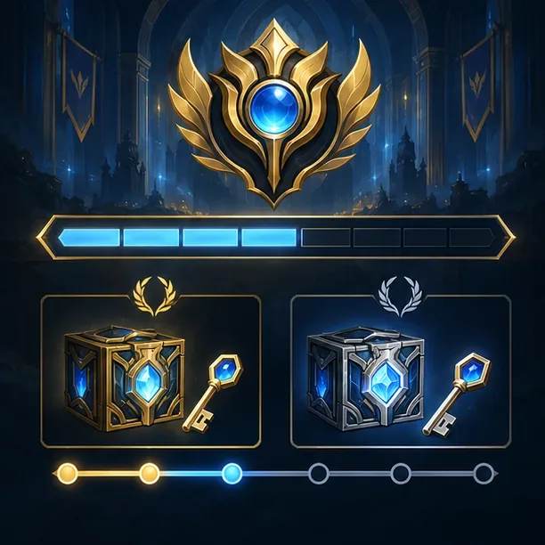 An illustrative Honor progression panel showing two chest-and-key rewards along a progress meter.