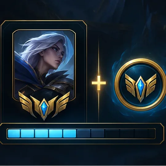 A mastery progress bar appears below a champion card, with a separate mastery mark emblem beside it, showing the two requirements for advancing beyond early levels.