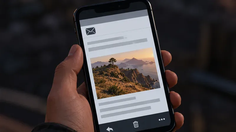 A phone displays an email with a landscape photograph clue.