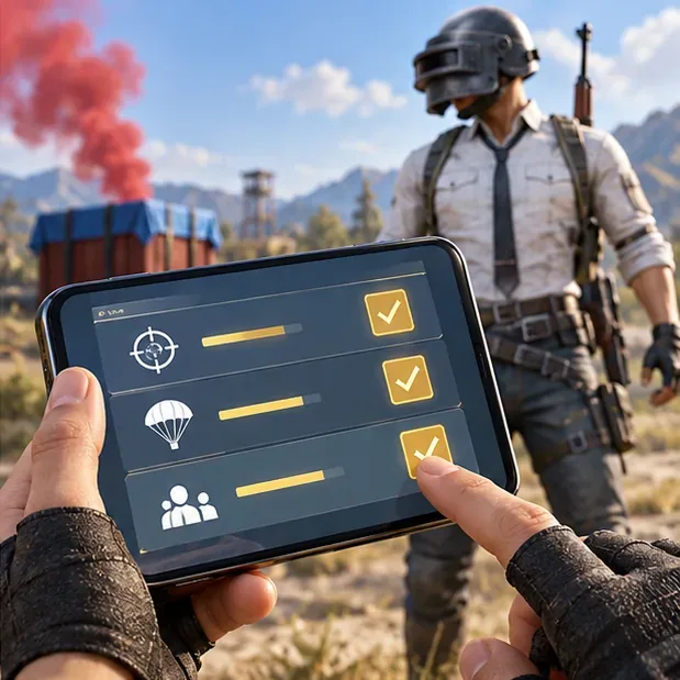 A player checks off event missions on a phone during a battle royale match.