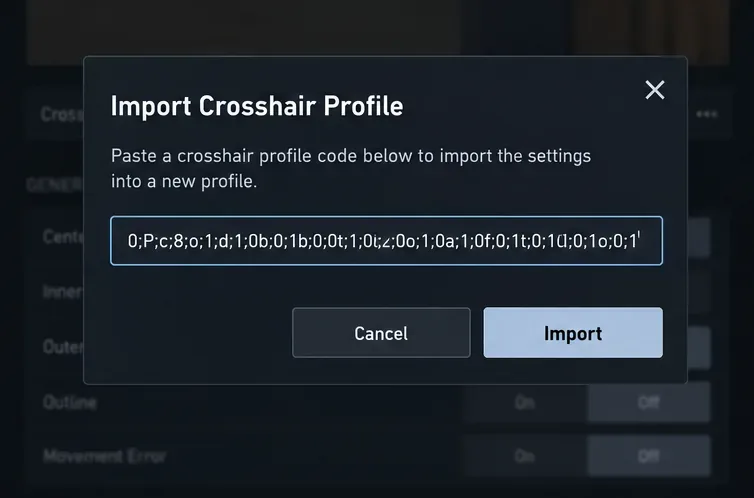 Conceptul de dialog Import Profil Cruce cu un câmp de text și un buton Import