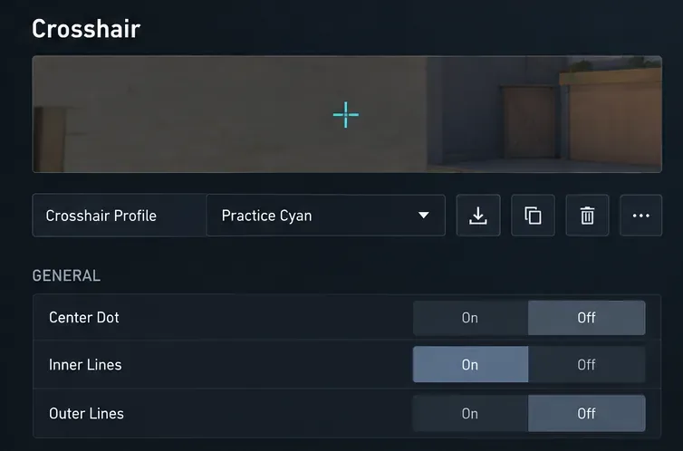 Concept de profil reticul numit Practice Cyan cu o mică previzualizare a reticulului cyan