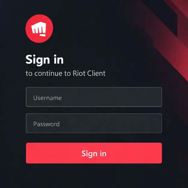 Riot Client sign-in screen with username and password fields and a Sign in button