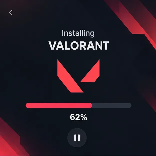 VALORANT installation progress bar showing 62 percent as an example