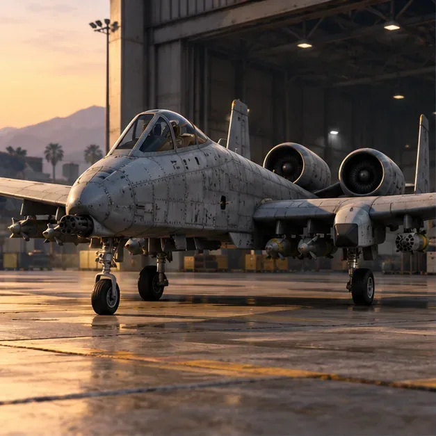 A gray B-11 Strikeforce parked outside a Hangar before its dogfight loadout is checked.