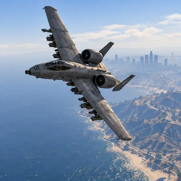 A B-11 Strikeforce banking smoothly over the coast during an air fight.