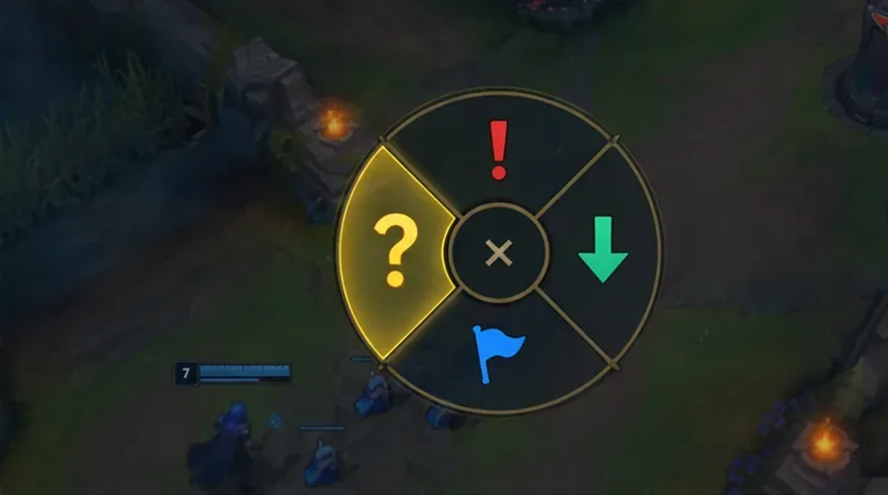 The tactical ping wheel highlights a yellow question-mark Enemy Missing symbol
