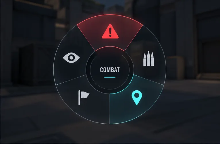 A circular ping wheel with a highlighted segment and the Combat category label