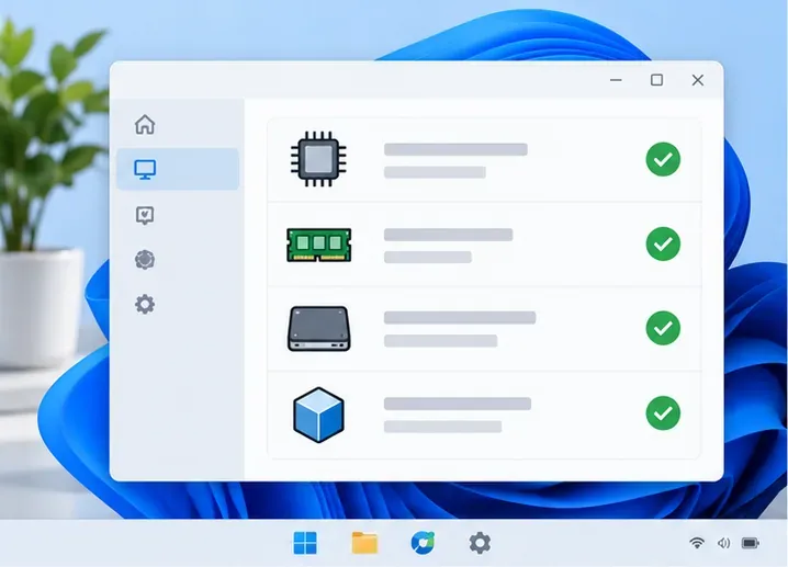 Окно совместимости в стиле Windows, отображающее проверку процессора, памяти, SSD-накопителя и виртуализации перед настройкой.