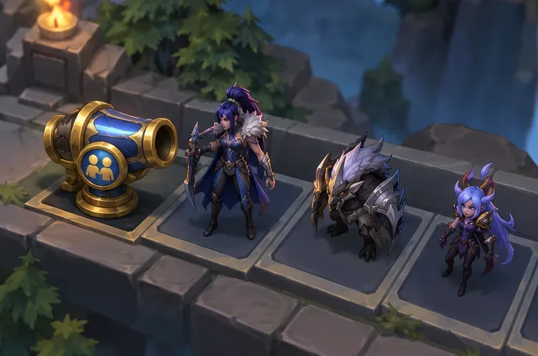Um canhão de bronze ocupa um lugar de destaque em um banco ao lado de três campeões de fantasia.