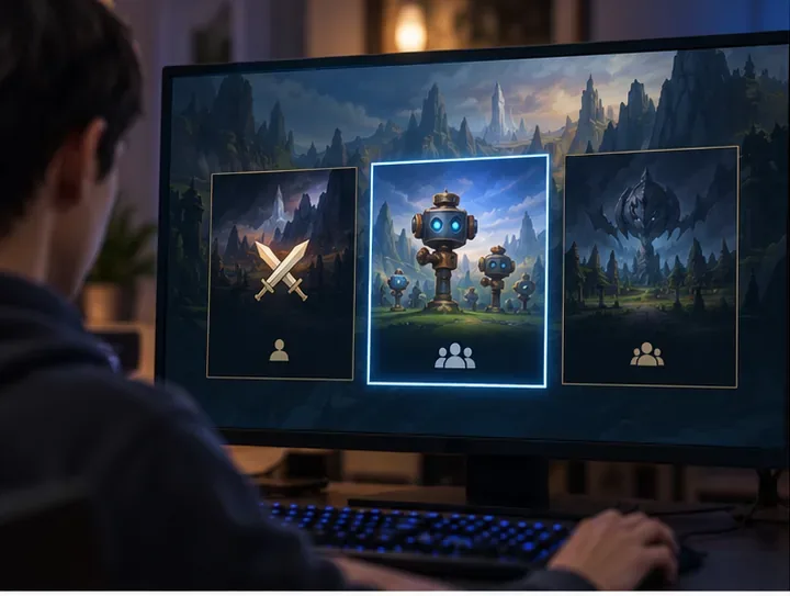 Um jogador observa um menu de modo de jogo de fantasia com uma opção cooperativa selecionada.
