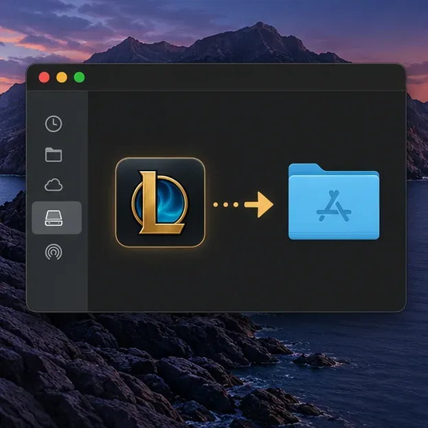 Uma janela de instalação no estilo do Finder mostrando um aplicativo de jogo sendo arrastado em direção à pasta Aplicativos.
