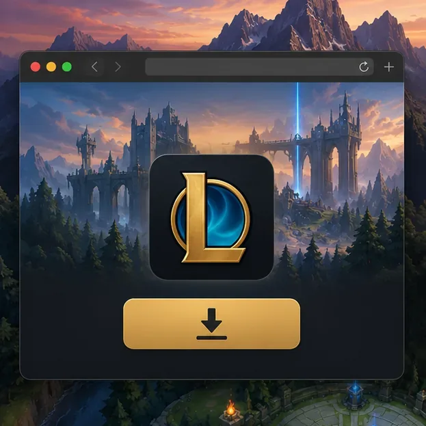 Uma janela do navegador exibindo um cartão de download do jogo e um botão de download em destaque.