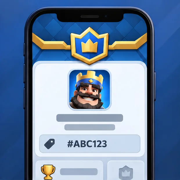 Illustrative mobile player profile card with the example tag #ABC123 beneath the profile information.