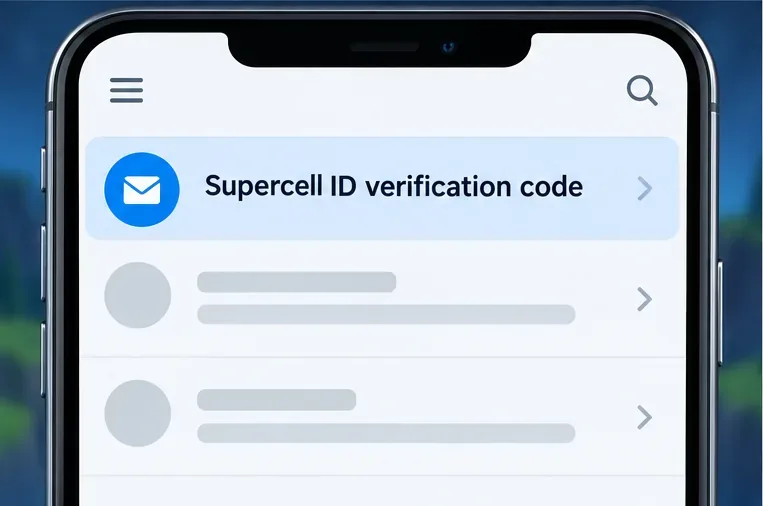 A sample email inbox with a highlighted message titled Supercell ID verification code and no code displayed.