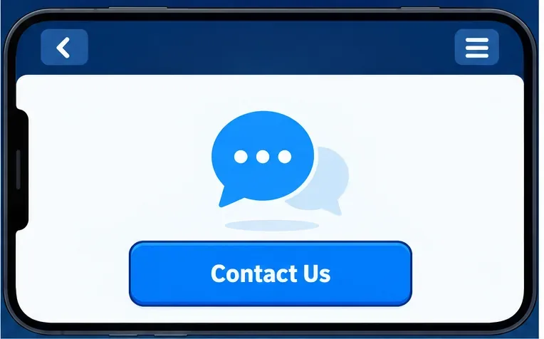 A help page with a Contact Us button and a menu icon in the upper right.