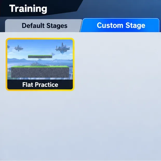 Illustrative Training stage selector with the Custom Stage tab selected and a simple platform arena listed