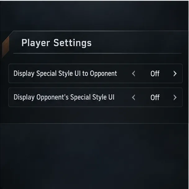 Illustrative Player Settings screen showing both Special Style UI display options set to Off, with neither row highlighted.