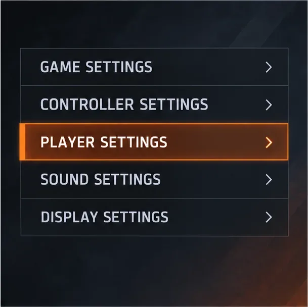 Illustrative Options category menu with Player Settings highlighted.