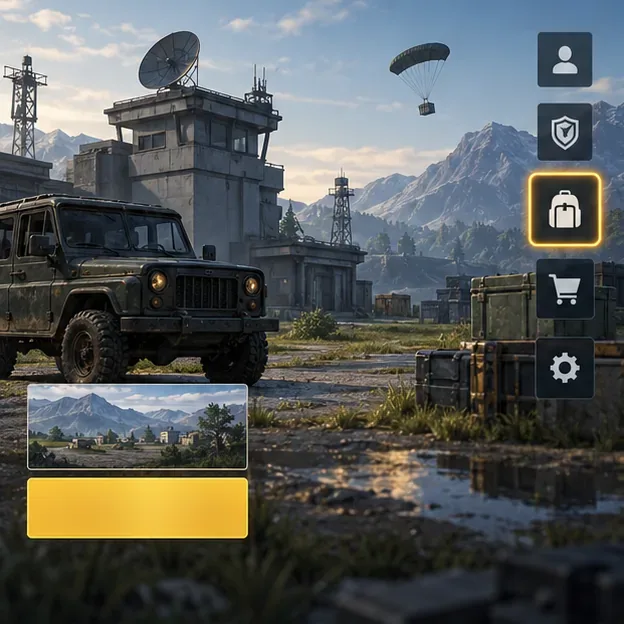 PUBG Mobile lobby illustration showing the inventory icon highlighted