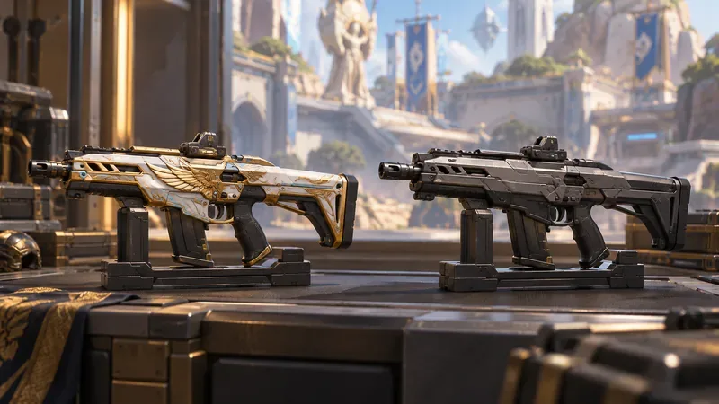 A PC player and a console player view the same colorful hero-shooter match on separate screens