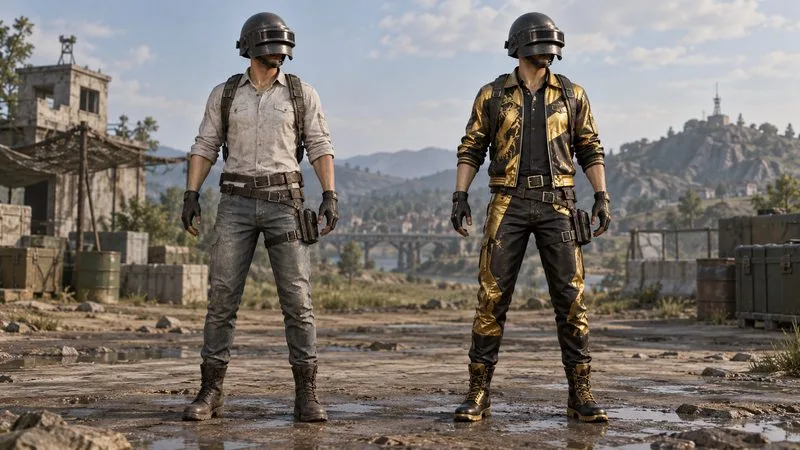 Dois personagens sobreviventes vestem roupas diferentes, mas carregam equipamentos práticos semelhantes no mesmo cenário neutro.