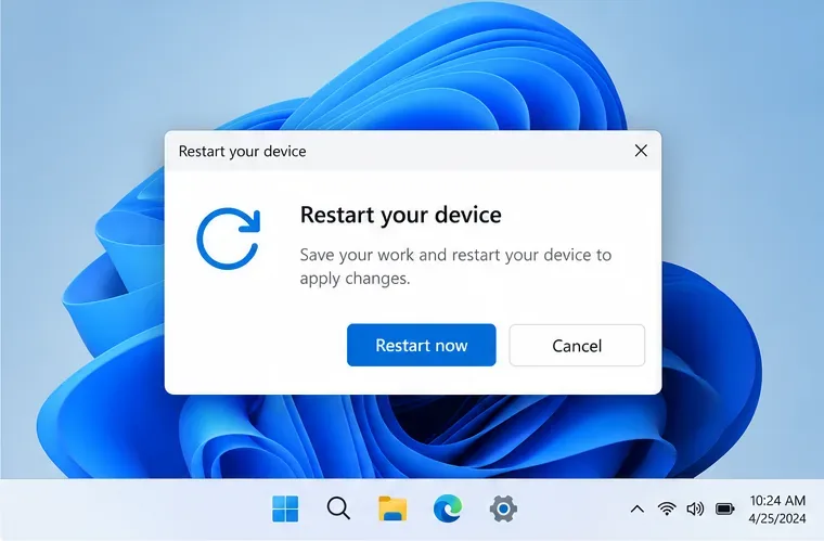 หน้าต่างรีสตาร์ทของ Windows 11 พร้อมปุ่ม "รีสตาร์ทเดี๋ยวนี้"