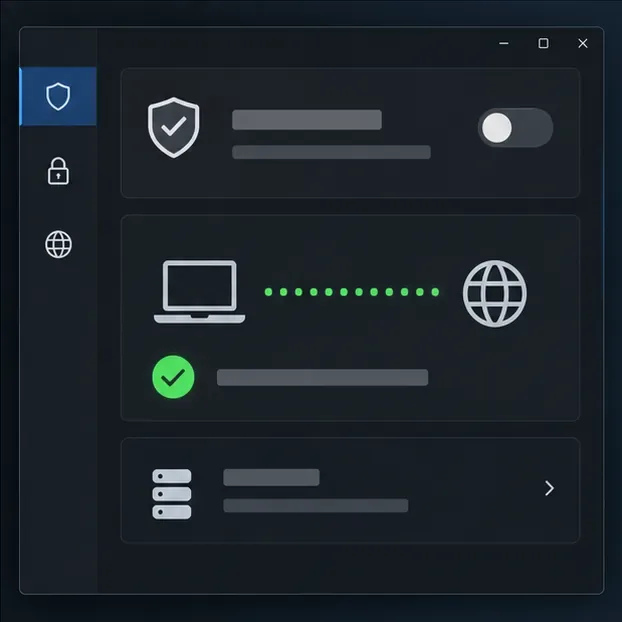 Un panou de setări de rețea cu comutatorul VPN dezactivat și o cale de conectare directă