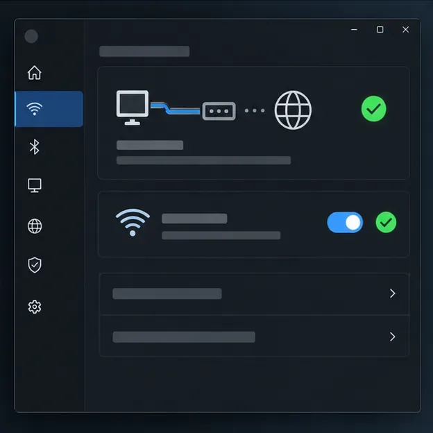 Setările de rețea afișează o rută Ethernet cu fir și o conexiune Wi-Fi separată