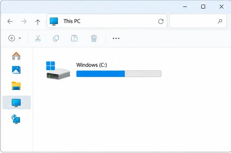 หน้าจอแสดงข้อมูล "นี่คือพีซี" ของ Windows โดยแสดงไดรฟ์ C: ของ Windows และแถบแสดงความจุ