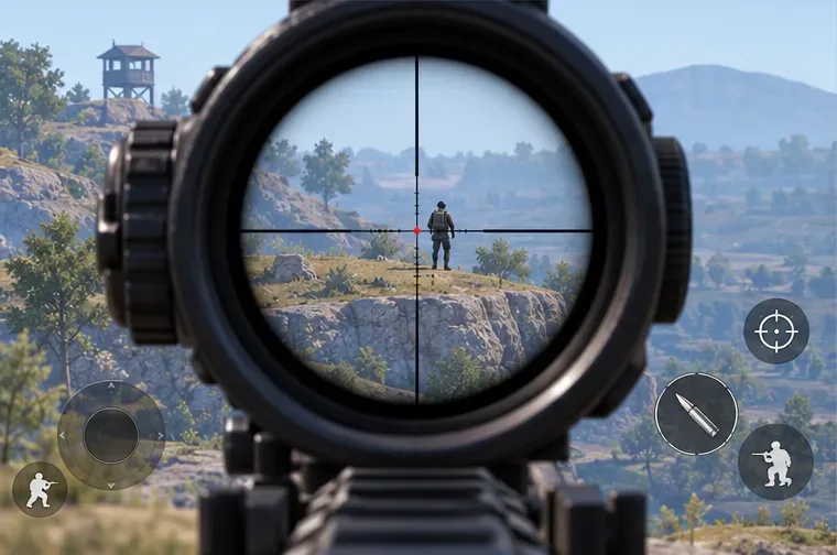 A distant practice target centered in a magnified rifle optic.