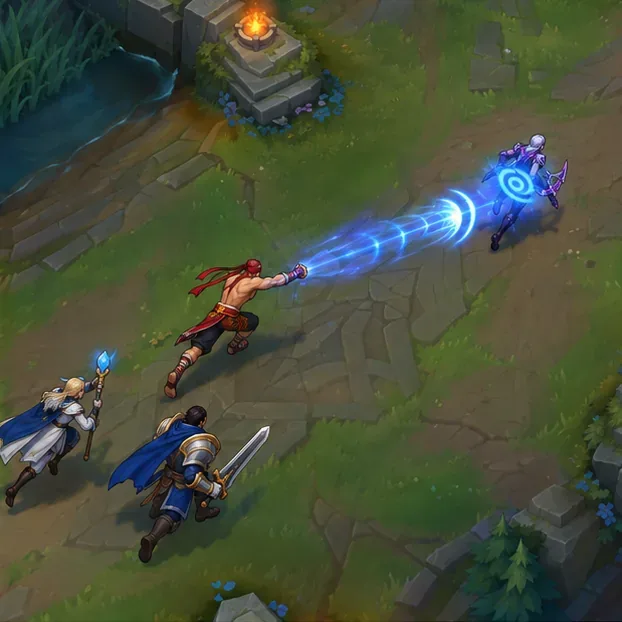 Lee Sin fires Sonic Wave and its blue projectile marks the enemy carry
