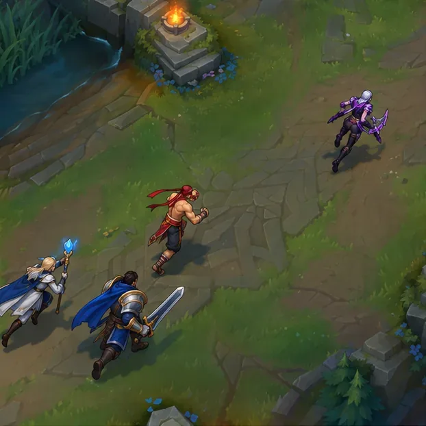 An enemy carry is separated from two allied champions as Lee Sin approaches along the lane