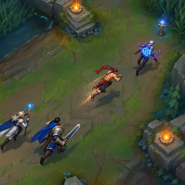 An allied ward sits beyond the marked enemy on the side away from Lee Sin’s teammates