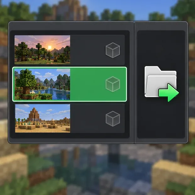 A selected game world with a folder-and-arrow export symbol